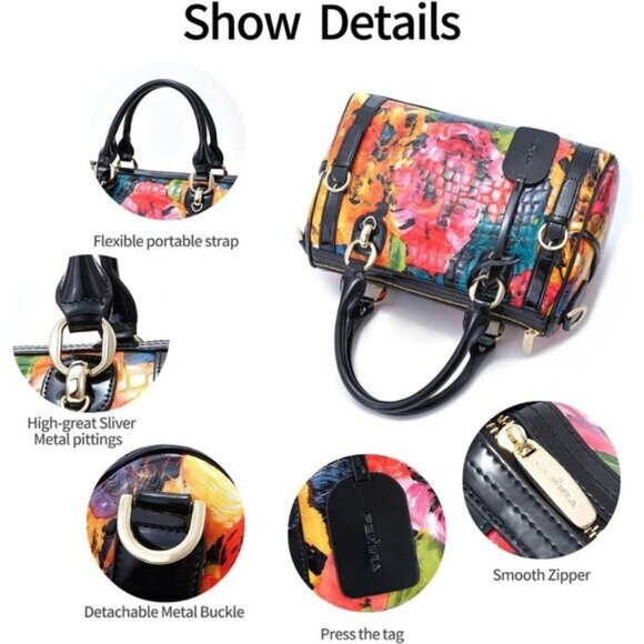 ⚡Women Doodle Genuine Leather Tote Handbag Clutch Purse Crossbody Bag - Picture 5 of 9